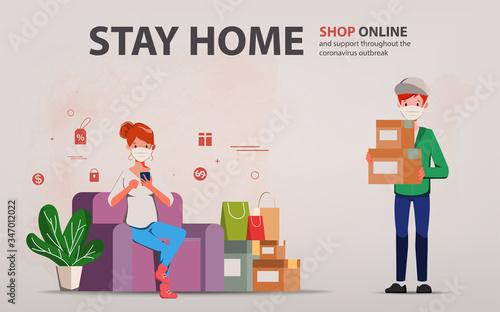 Customer shopping online during covid-19. Stay at home avoid spreading the coronavirus.