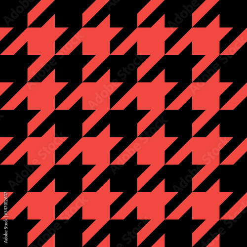 Goose foot. Pattern of crow's feet in black and red cage. Glen plaid. Houndstooth tartan tweed. Dogs tooth. Scottish checkered background. Seamless fabric texture. Vector illustration