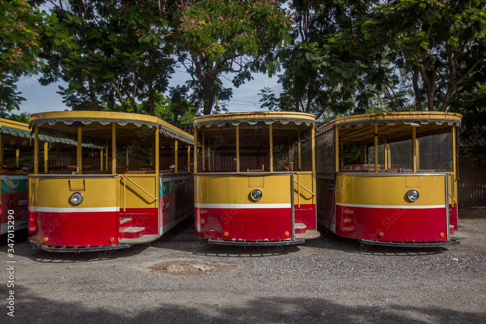 Yellow trams in siam thailand park