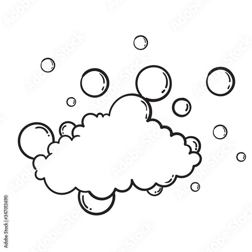 hand drawn Bath foam soap with bubbles isolated. shampoo and soap foam lather doodle style