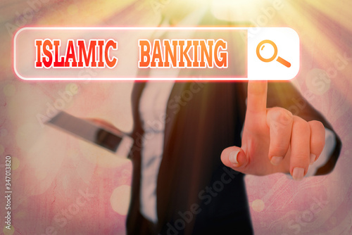 Writing note showing Islamic Banking. Business concept for Banking system based on the principles of Islamic law photo