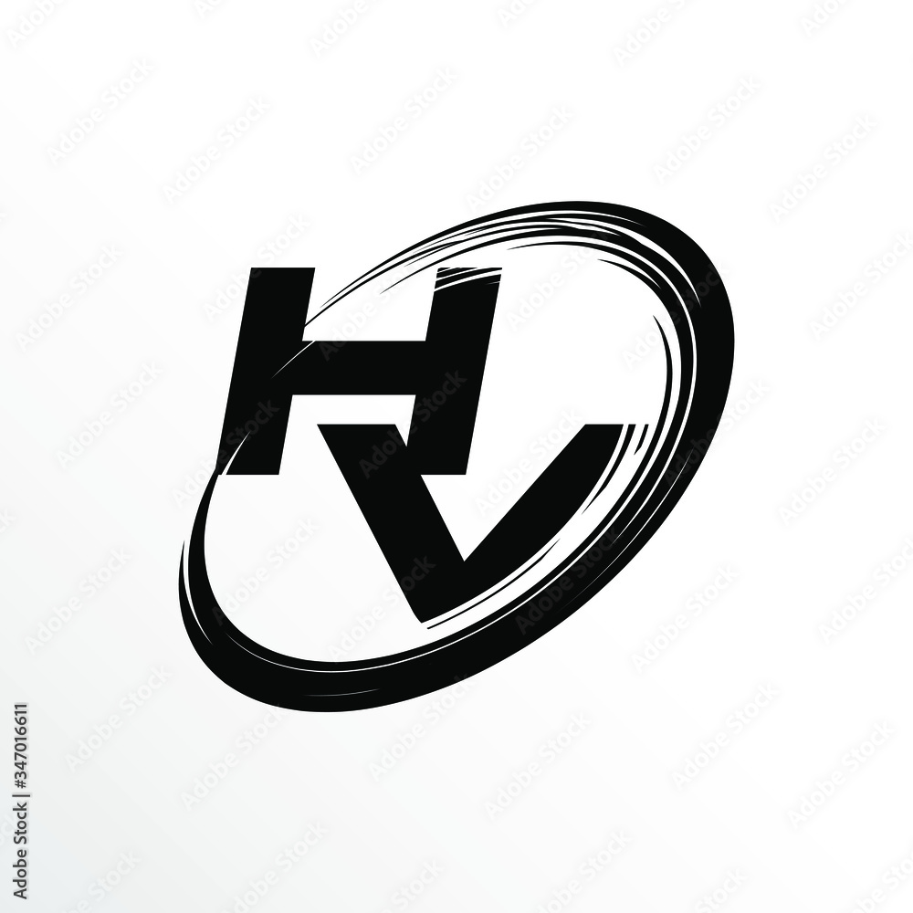 Initial Letter HV Brush Effect Logo Design	
