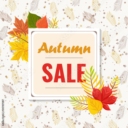 Autumn sale vector banner background with fall leaves elements, autumn typography and discount text. EPS 10