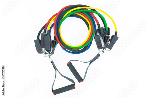 Colorful resistance bands isolated on the white background.