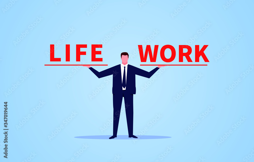 Businessman hand holding letters LIFE and WORK to balance Businessman hand holding letters LIFE and WORK to balance