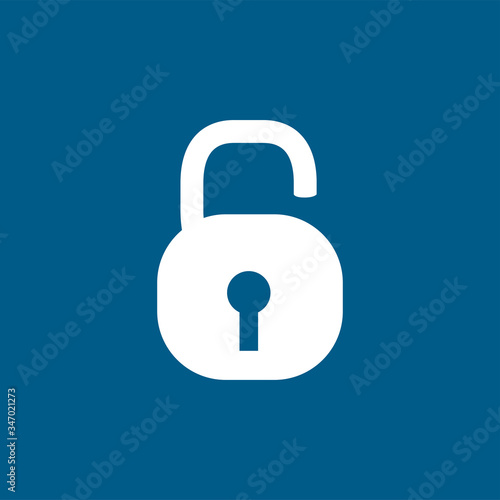 Open Lock Icon On Blue Background. Blue Flat Style Vector Illustration