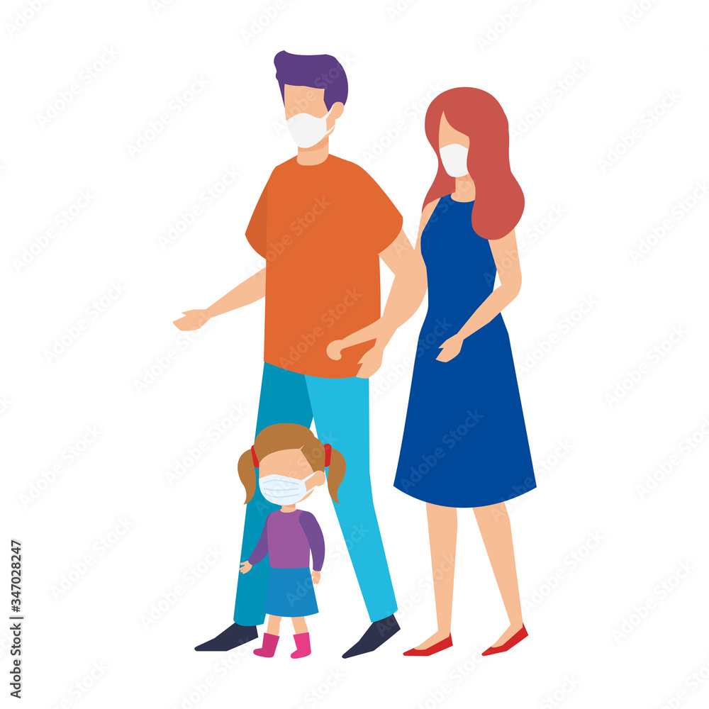 parents with daughter using face mask vector illustration design parents with daughter using face mask vector illustration design