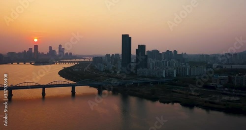 Wallpaper Mural Drone footage of Seoul, South Korea City scape at Sunset Torontodigital.ca