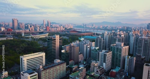 Drone Footage of Seoul, South Korea at Sunrise