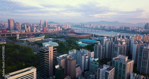 Drone Footage of Seoul, South Korea at Sunrise
