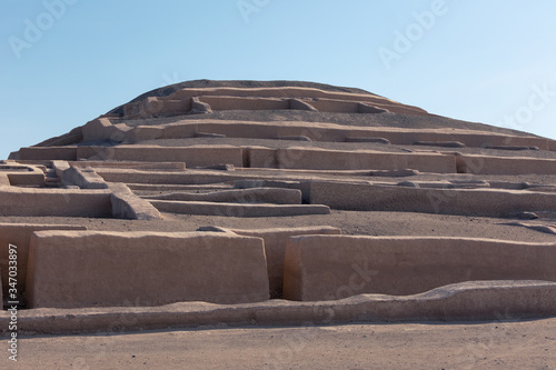 Front facade of the ancient city Cahuachi  ceremonial center of the Nazca culture in Peru