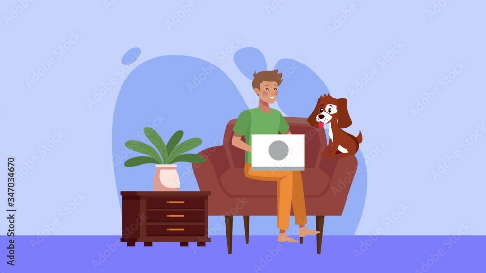 stay at home campaign with man using laptop in sofa stay at home campaign with man using laptop in sofa