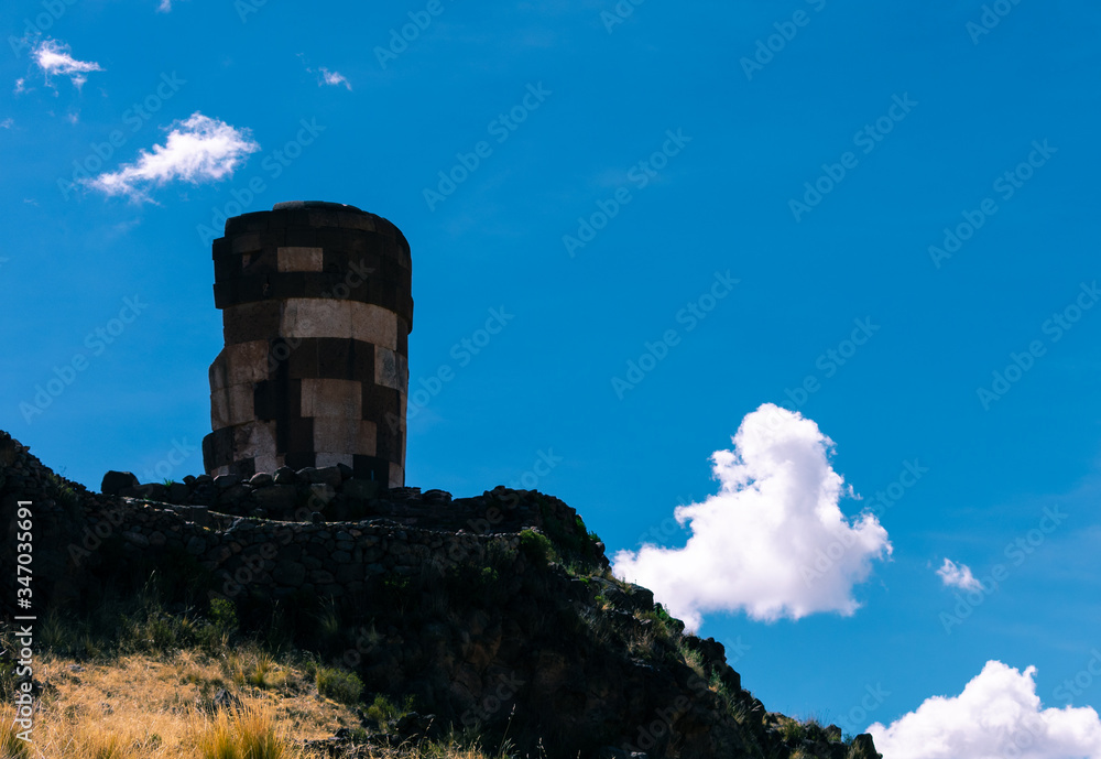 Ancient tomb of indigenous people called Sillustani in Puno, southern Peru. One Ancient tomb of indigenous people called Sillustani in Puno, southern Peru. One