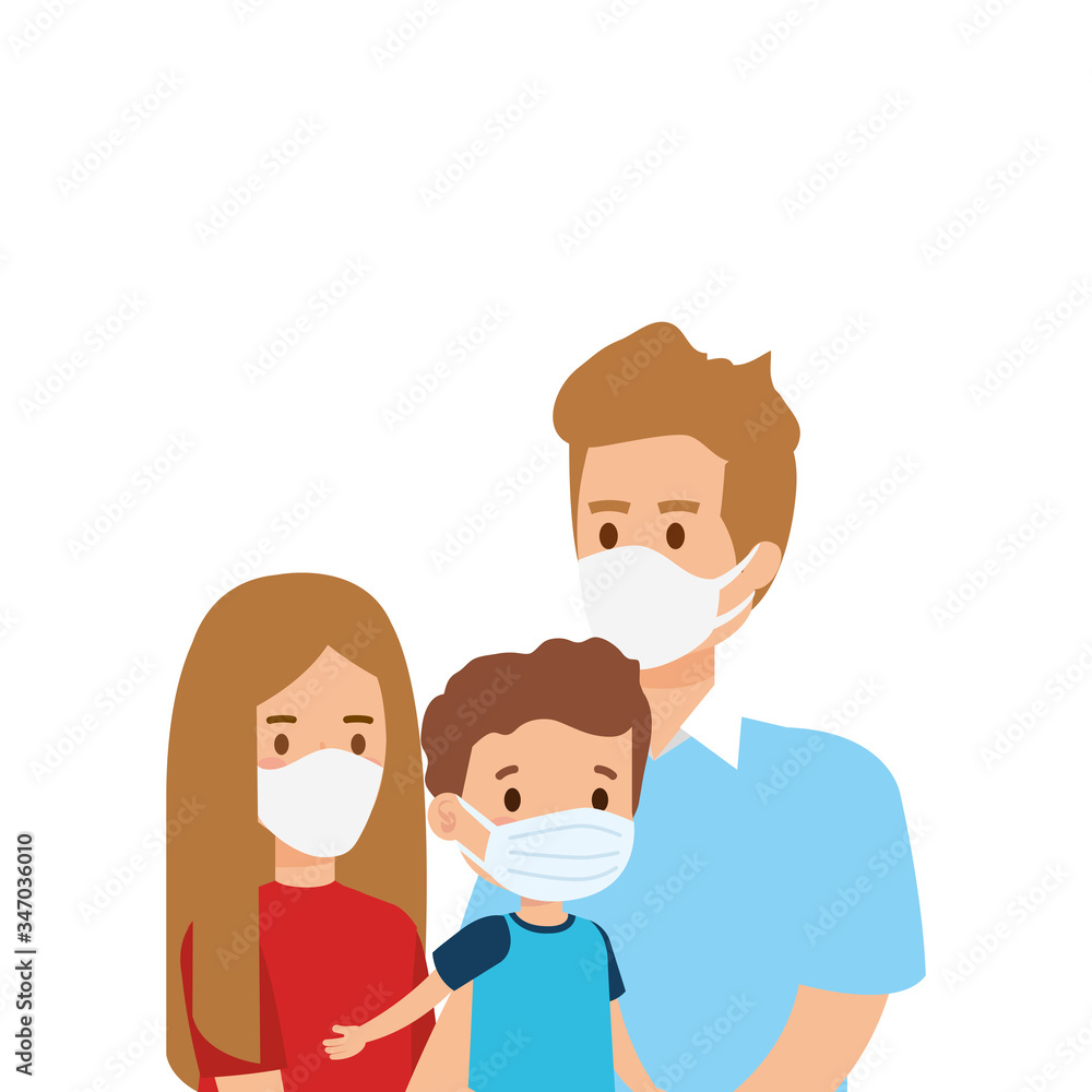 father with children using face mask vector illustration design