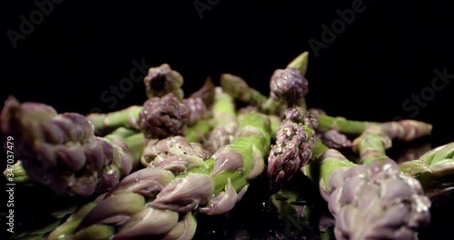 Fresh Asparagus green long vegetable super macro close up photo