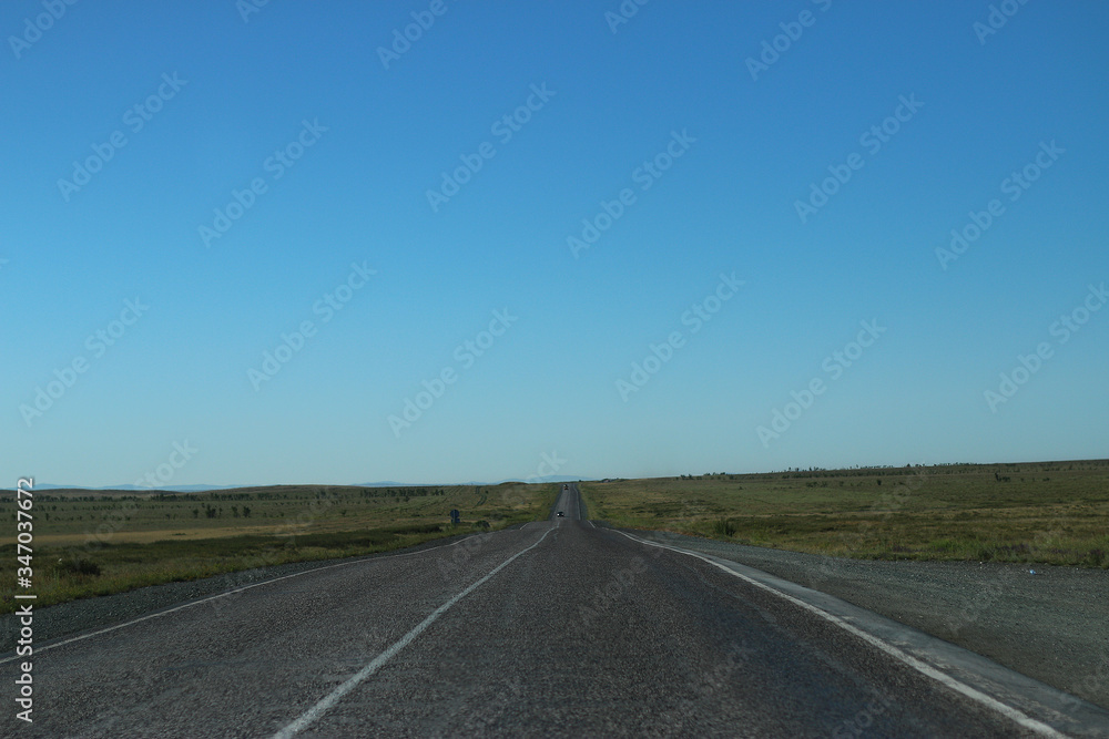 empty road and the blue sky