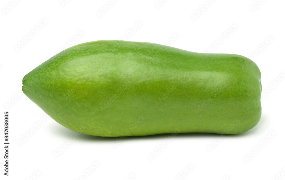 Close up,Raw papaya isolated on a white background,For making salad (papaya salad),Single. Close up,Raw papaya isolated on a white background,For making salad (papaya salad),Single.