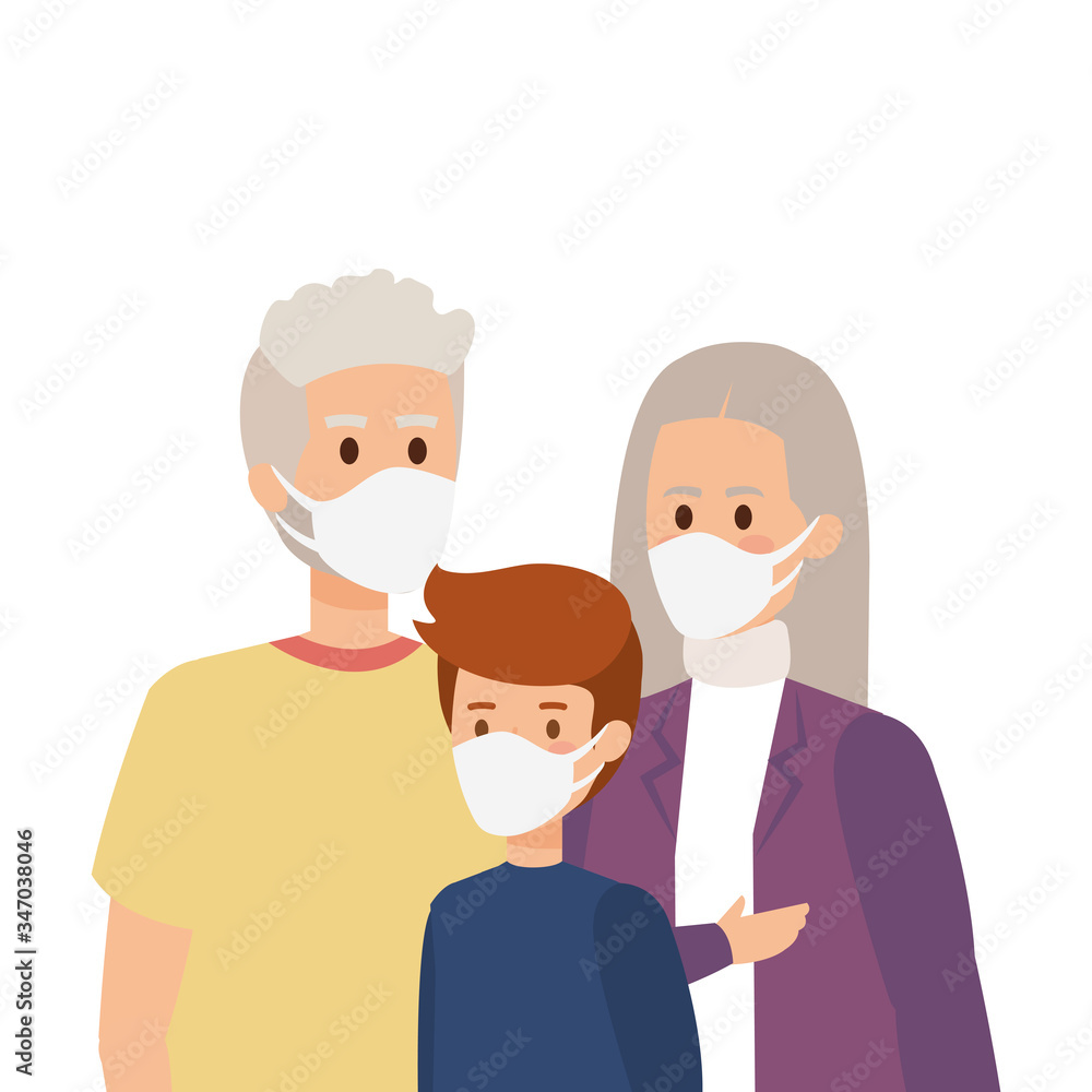 grandparents with grandchild using face mask vector illustration design grandparents with grandchild using face mask vector illustration design