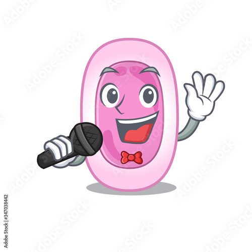 Talented singer of bordetela pertussis cartoon character holding a microphone
