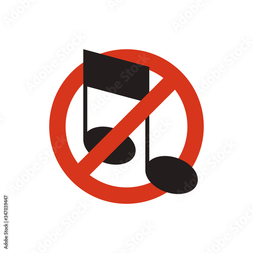 No music/noisy vector. Red no symbol. Circle red warning icon.