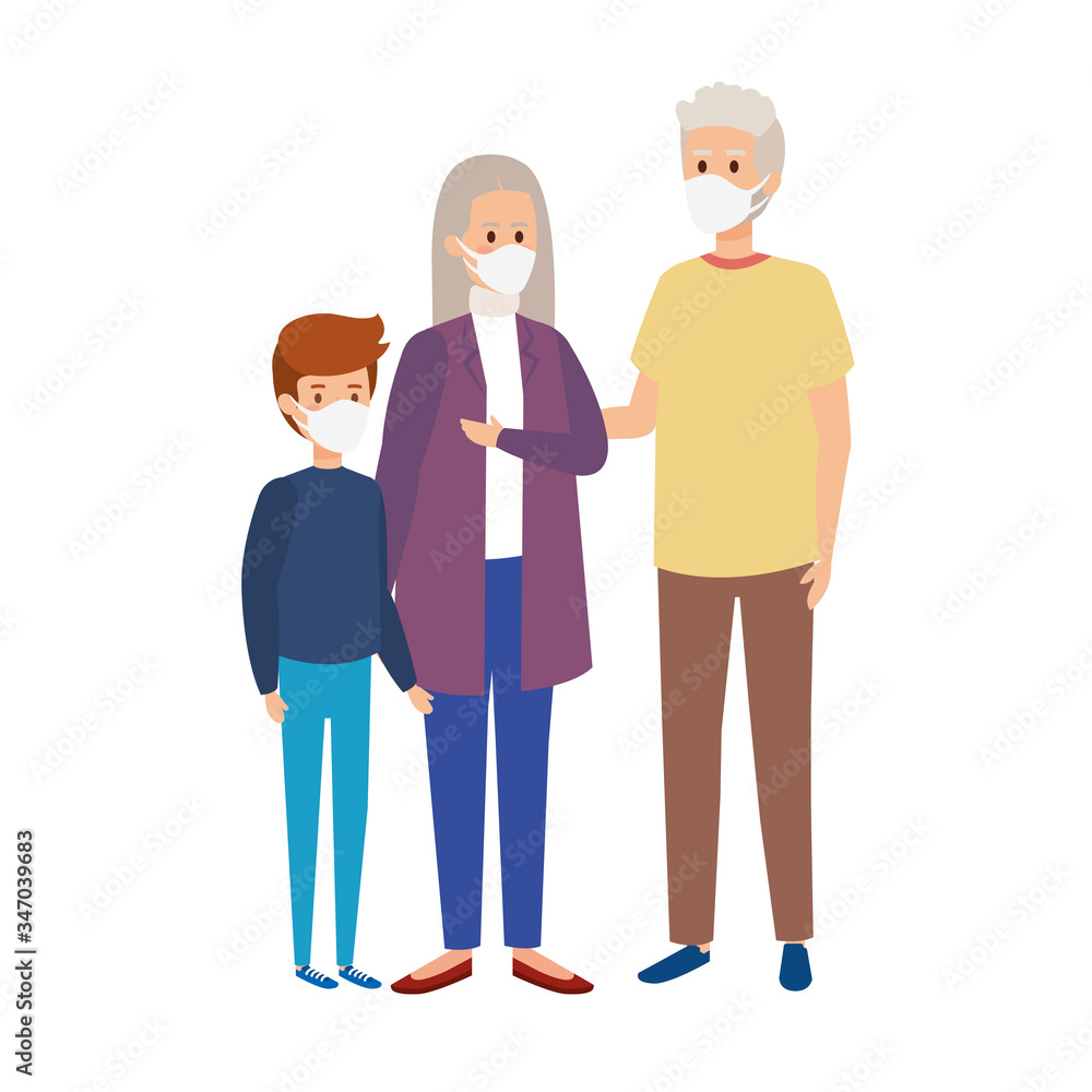 grandparents with grandchild using face mask vector illustration design grandparents with grandchild using face mask vector illustration design