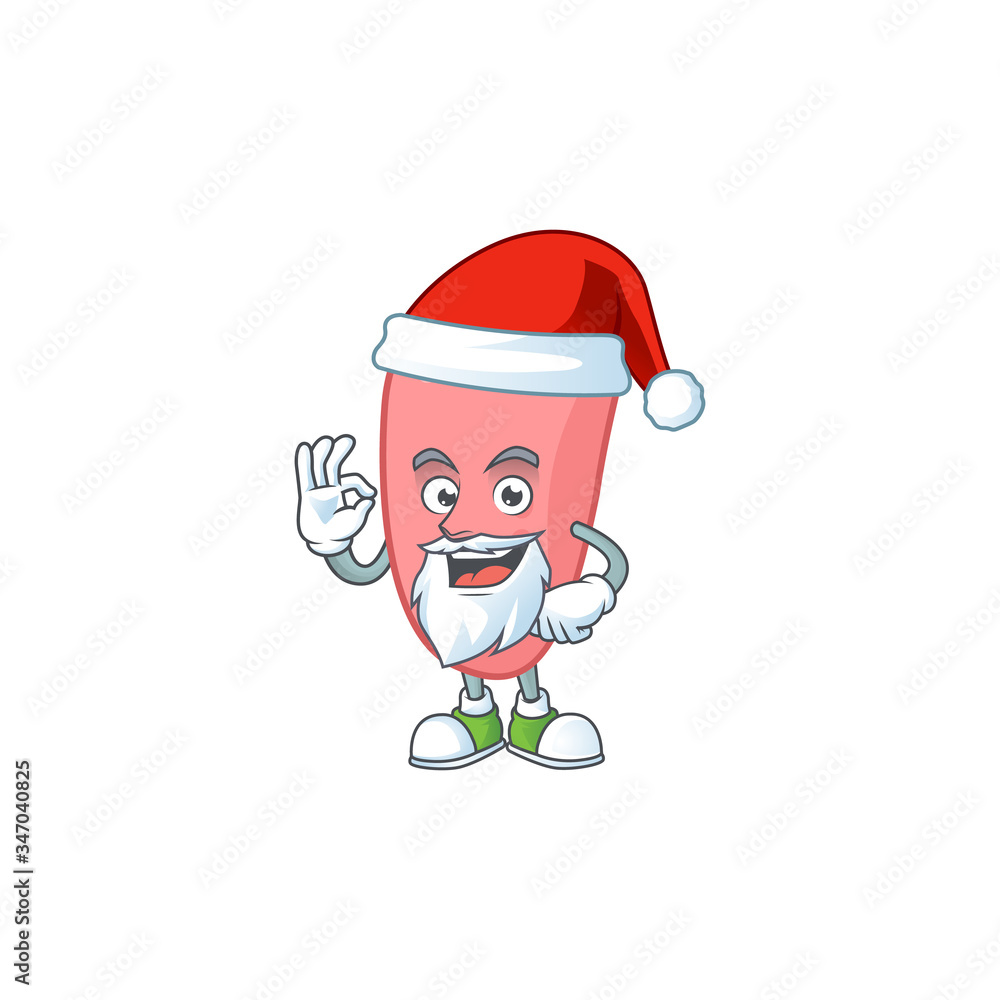 Friendly neisseria gonorhoeae Santa cartoon character design with ok finger