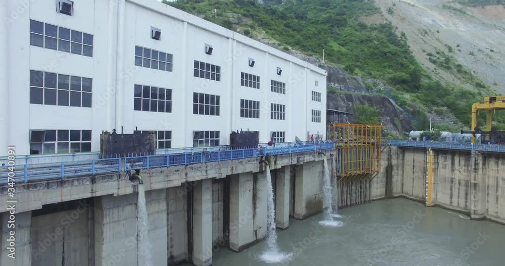 Aerial view of Hydro project in Himalaya Ganges India . Aerial view 4k . Aerial view of Hydro project in Himalaya Ganges India . Aerial view 4k .