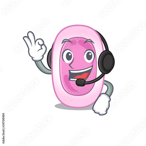 A gorgeous bordetela pertussis mascot character concept wearing headphone