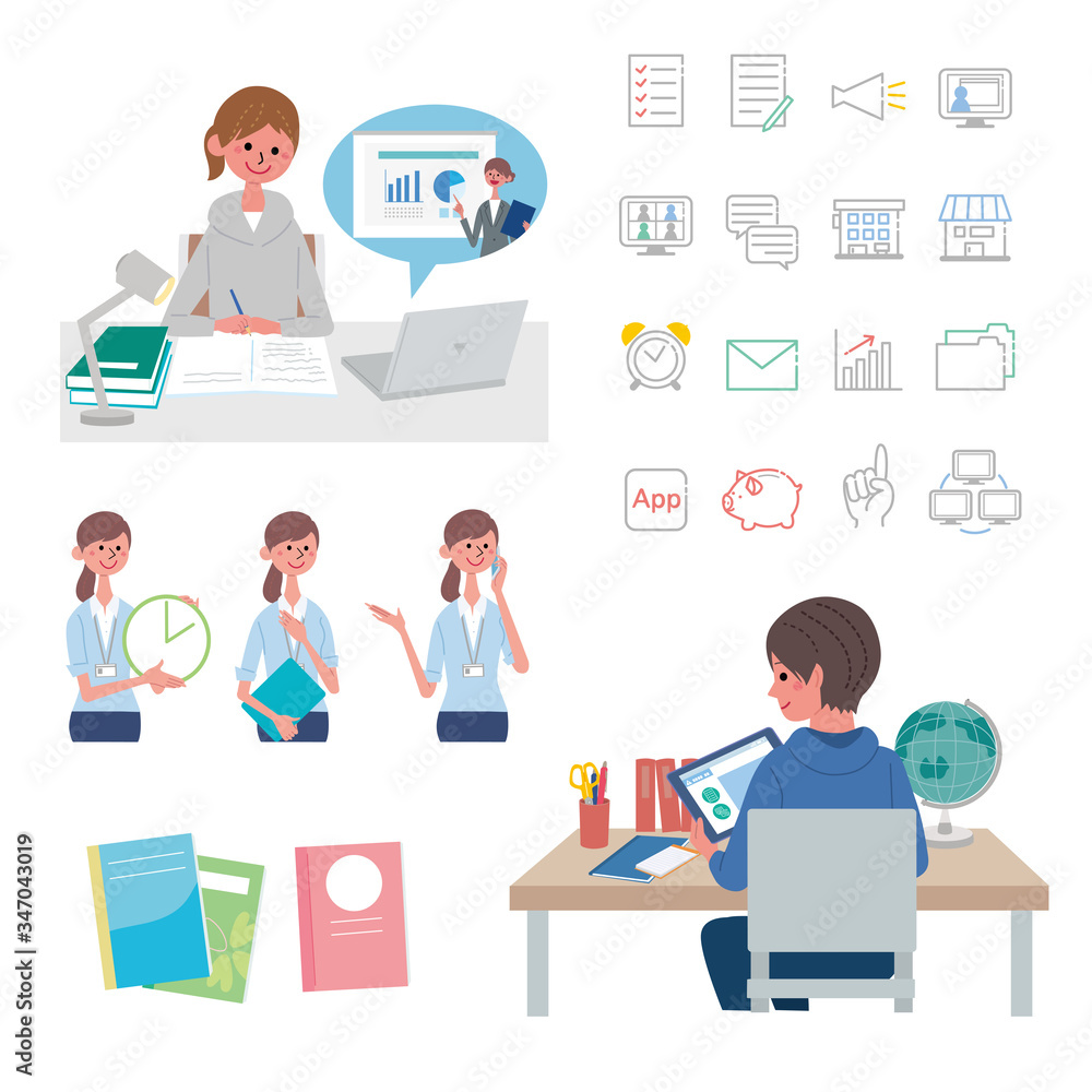 オンライン授業 オンライン学習 イラスト セット Stock Vector Adobe Stock