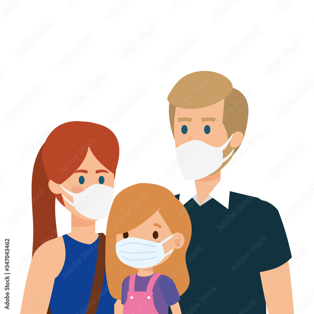 parents with daughter using face mask vector illustration design parents with daughter using face mask vector illustration design