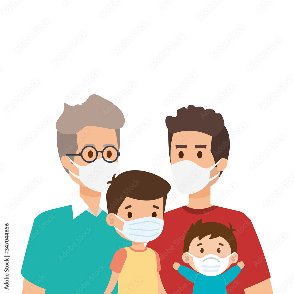fathers gay with children using face mask vector illustration design fathers gay with children using face mask vector illustration design
