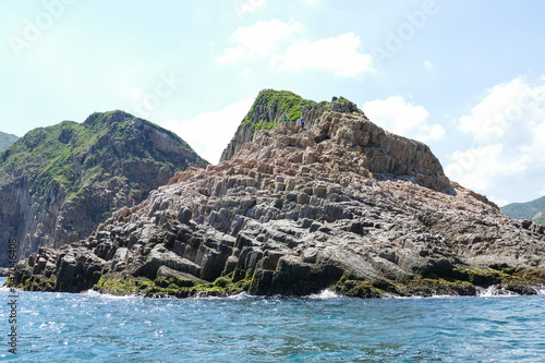 Huge hexagonal columnar joints of volcanic rock at Hong Kong Global Geopark, China 