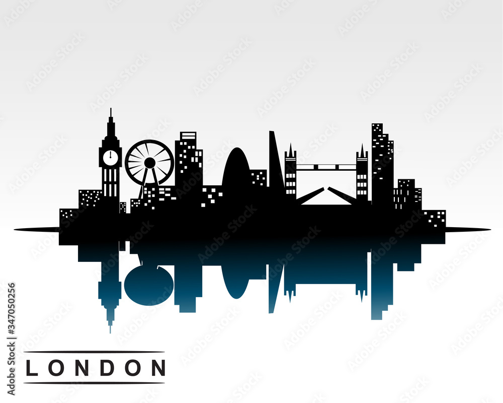 London city skyline dark silhouette background, vector illustration