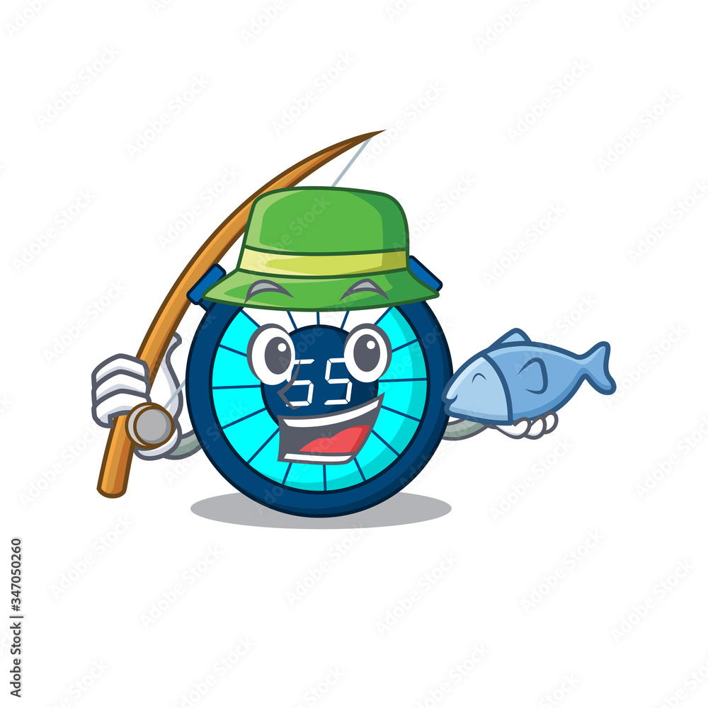 Cartoon design concept of hourglass while fishing
