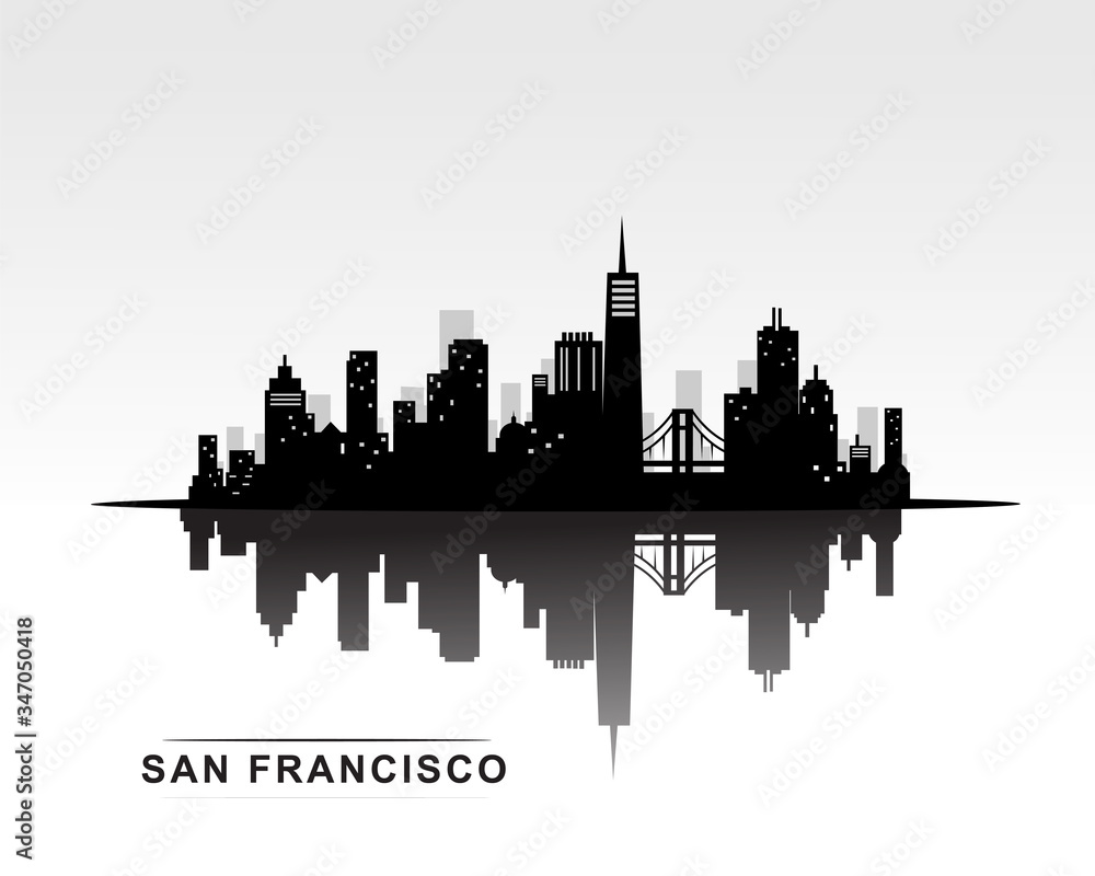 San Francisco city skyline and reflection silhouette building vector illustration