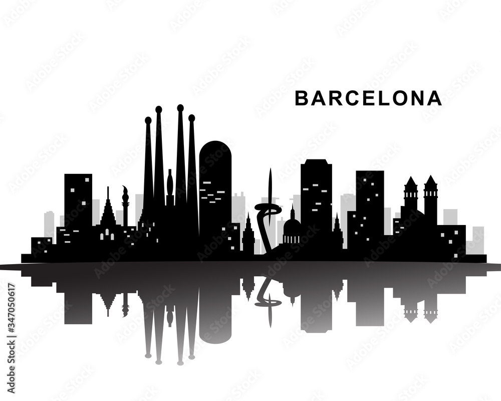 Barcelona city skyline black silhouette background, vector illustration