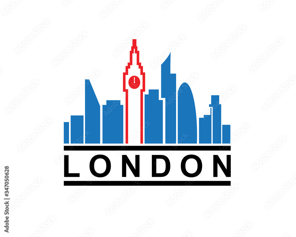 London city skyline black silhouette Logo, vector illustration