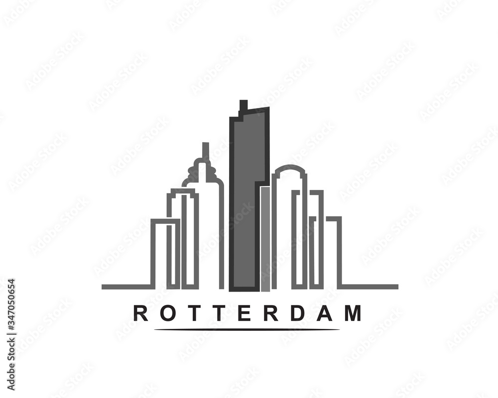 Rotterdam city skyline Line art background, vector illustration