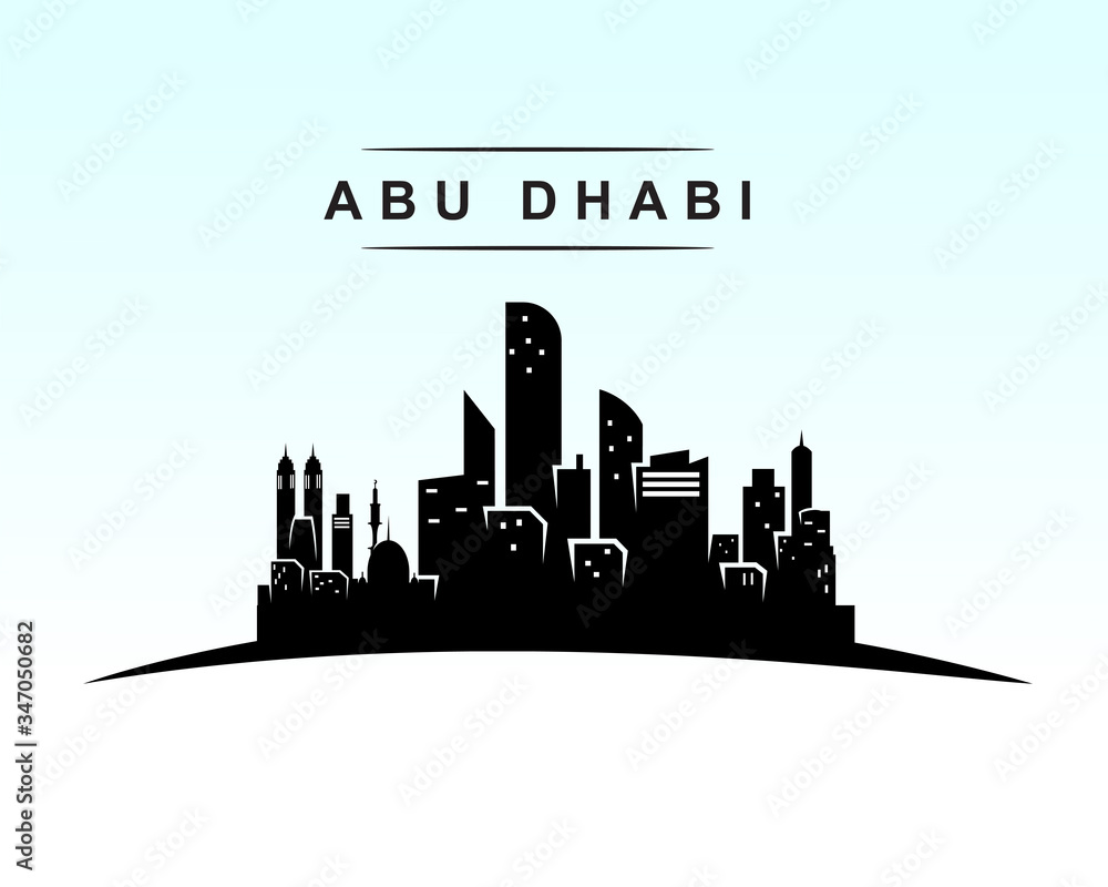 Abu Dhabi city skyline Black silhouette background, vector illustration