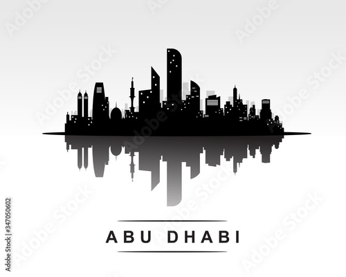 Abu Dhabi city skyline black silhouette background, vector illustration