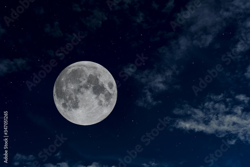 Beautiful full moon in the night sky.