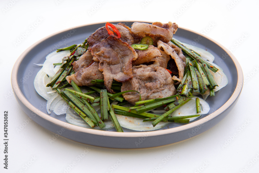Fried Beef Brisket with garlic chives salad