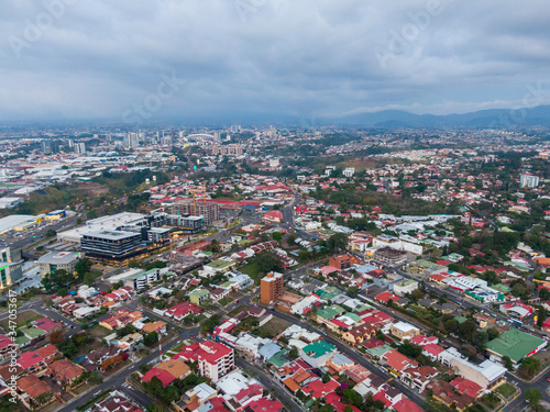 Impressive aerial view of the city of San Jose with view to the Sabana park 