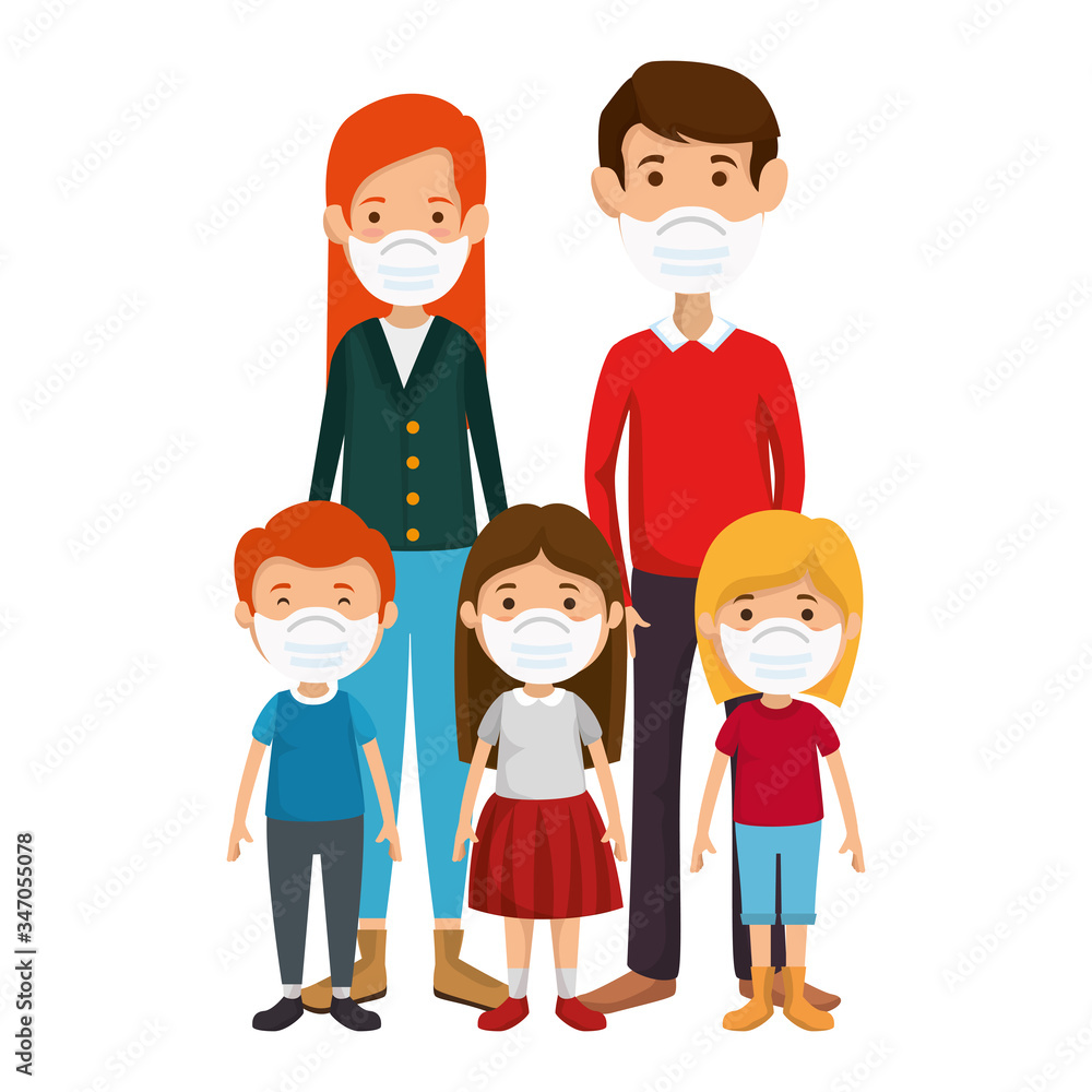 parents with children using face mask vector illustration design parents with children using face mask vector illustration design