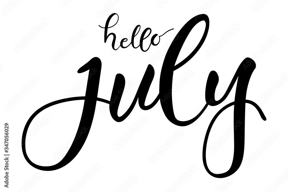 Hello july lettering hand typography text isolated Hello july lettering hand typography text isolated