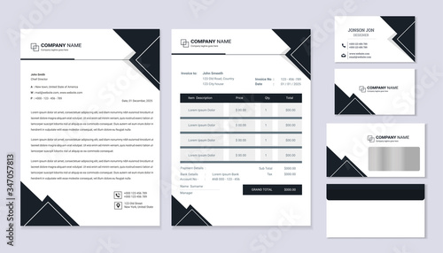 Classic stationery business corporate identity design with Letterhead template, invoice and business card. Stationery template design