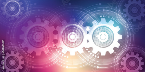 Abstract colorful digital technology background with gears