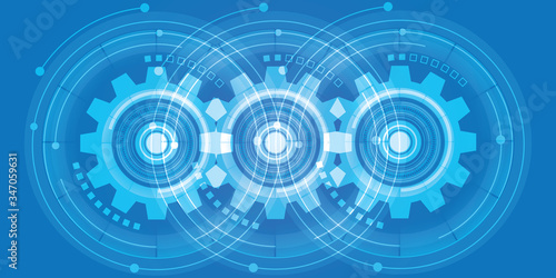 Abstract blue digital technology background with gears 