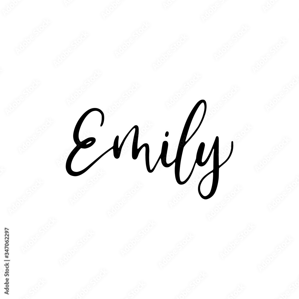 Emily - hand drawn calligraphy personal name. Brush Lettering logo for menu, invitation, banner, postcard, t-shirt, prints and posters. Vector illustration.