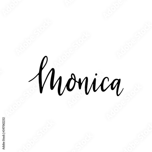 Monica - hand drawn calligraphy personal name. Brush Lettering logo for menu, invitation, banner, postcard, t-shirt, prints and posters. Vector illustration.